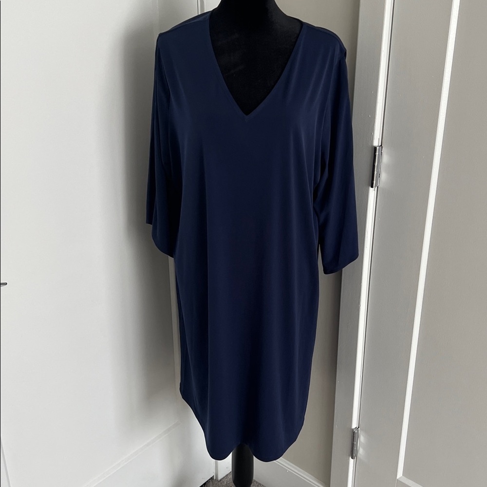 Michael Kors True Navy Split Sleeve Dress with Gold Detailing NWT 1X